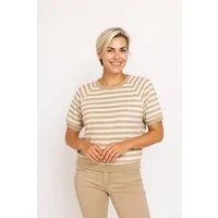 Zhrill Kurzarmshirt ZHINGE taillenlange Schnittform, Kurzarm, gestreifte Frottee-Optik