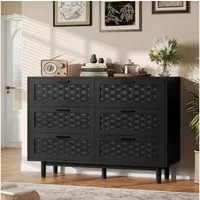 Simurq Kommode Sideboard 6 Schubladen Rattanoptik (1 St., Stauraumschrank für Wohnzimmer, Esszimmer, Flur), Schubladenschrank 115x40x80 cm