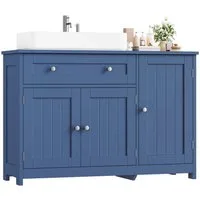 Homfa Waschbeckenunterschrank Unterschrank Badezimmerschrank mit 1 Schublade und 3 Türen, Breite 90 cm, freistehend