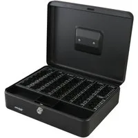 HMF Geldkassette Abschließbare Bargeldkasse mit Euro-Münzzählbrett, robuste Geldbox mit Schlüssel, 30 x 24 x 9 cm, schwarz
