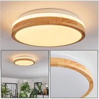 hofstein Deckenleuchte moderne Deckenlampe aus Metall/Bambus/Kunststoff in Weiß/Natur, LED wechselbar, 3000 Kelvin, Leuchte im angesagten Boho-Design (28cm), 1700 Lumen, LED 16 W