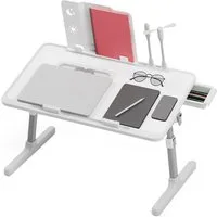 Rutaqian Schreibtisch Laptoptisch Betttisch,Tisch,Verstellbarer Lap Desk mit Lichtventilator (56x32x26cm,Klappbarer Laptop-Schreibtisch für Bett mit USB), Laptop Tisch für Lesen Essen Sofa Bett Couch