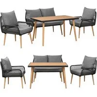 Swing&Harmonie Gartenlounge-Set für 4-6 Personen mit Tisch, Sofa, Stühle, Esstisch, (wetterfest, WPC-Tischplatte, Seilgeflecht Lounge, inkl. Kissen Sienna Garten Sitzgruppe), Outdoor Essgruppe