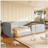 Flieks Daybett, Kinderbett Polsterbett Bodenbett 90x200cm mit weichem Leinenbezug