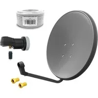 ARLI 60 cm HD Sat Anlage grau +Single LNB+ 10m Koaxialkabel + 2x F-Stecker SAT-Antenne (60 cm, Stahl, Digital 1 Teilnehmer Antenne Grau UHD 4K FullHD)