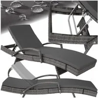 tectake Gartenliege Rattan Sonnenliege, bodenschonend, 190 x 71 x 34 – 74,5 cm, Balkonliege Océane, 1 St., für Außen in Grau, wetterfest und UV-beständig, verstellbar, abnehmbare Polsterauflage