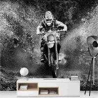 Bilderdepot24 Vliestapete Schwarz-Weiß Motocross Schlamm Motorrad Sport Racing Wanddeko, Glatt, Matt, (Vliestapete inkl. Kleister oder selbstklebend), Jungenzimmer Jugendzimmer Flur Fototapete Motivtapete Wandtapete