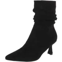 Ital-Design Damen Stiefelette mit spitzem Absatz und Raffung Stiefelette (92002542) Pfennig-/Stilettoabsatz Stiefeletten in Schwarz