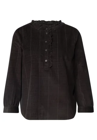 Street One - Langarm Cordbluse mit Rüschendetails black coffee - Gr. - 44
