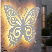 Spetebo Wandbild Solar Wandbild Schmetterling weiß mit 30 LED, Schmetterling (34 x 27 cm, 1 St), Mit Einschaltautomatik bei Dämmerung