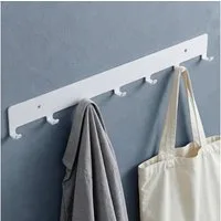 Mai & Mai Hakenleiste Wandhaken Garderobe 7 Haken Kleben Bohren Schwarz/Weiß 50cm Stalo-17, 135° Anti-Rutsch Haken,Kohlenstoffstahl,7 stabile Haken