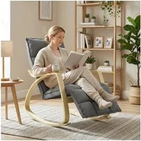 HOMCOM Schaukelstuhl Schaukelsessel mit hoher Rückenlehne, Relaxsessel mit Leinenoptik (Lesesessel, 1 St), Schaukelfunktion, verstellbare Fußstütze, modernes Design