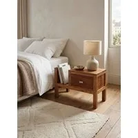 KADIMA DESIGN Nachttisch Nachttisch MUMBAI Massiv-Holz Nacht-Kommode 40 cm hoch Schlafzimmer, Schublade mit Zeitungsablage Nachtschrank Echt-Holz