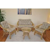 Rattani Rattanstuhl Rattangarnitur Rattangruppe Rio Rattansessel Sofa Rattantisch, Rattangarnitur mit Sofa, Sessel, Tisch und hochwertigen Kissen