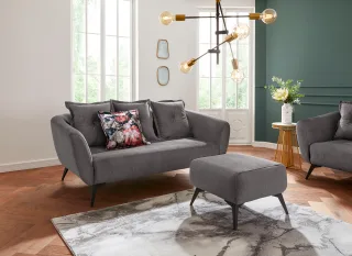 Home affaire 2,5-Sitzer "Baggio, Breite 196 cm, modern romantisches Design" Zierkissen inklusive, Komfortsitzhöhe 45 cm, schwarze Metallfüße