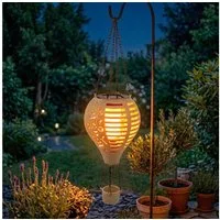Spetebo LED Dekolicht Solar Heißluftballon beige zum Hängen mit Flammen Effek, Dämmerungssensor, LED fest integriert, orange (feuerfarben), LED Garten Lichtspiel mit Flackereffekt