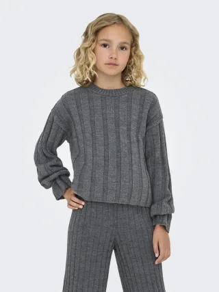 KIDS ONLY - KOGTESSA L/S O-NECK PULLOVER KNT Dark Grey Melange - Gr. - 164
