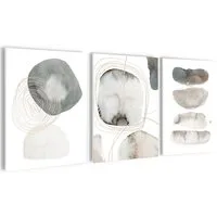 artissimo Mehrteilige Bilder Bilderset 3er-Set, Wandbilder-Set, Bilderwand, Bilder weiß beige Deko, Tiere: Alpaka und Hochlandrind