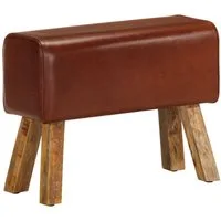 vidaXL Essbank Sitzbank Turnbock-Design 58cm Braun Echtleder Massivholz