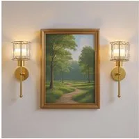 LOHAS-LED Wandleuchte 2er Set zylindrische Kristall-Wandlampe in Gold, LED wechselbar, Warmweiß bis Kaltweiß mit RGB-Farbwechsel, 3200 mAh Akku-Leuchte mit RGB-Farben, Dimmer und Timer