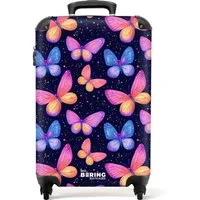 NoBoringSuitcases.com© Kinderkoffer Bunte Schmetterlinge in Rosa und Blau 55x35x20cm, 4 Rollen, Handgepäck-Koffer, Kinderkoffer, Reisekoffer Mädchen
