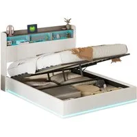 FUROKOY Stauraumbett Doppelbett Polsterbett (1-tlg., Stauraum Kopfteil mit Ladeanschluss), Hydraulikbett Funktionsbett, ohne Matratze, Samt, Beige, 160x200cm