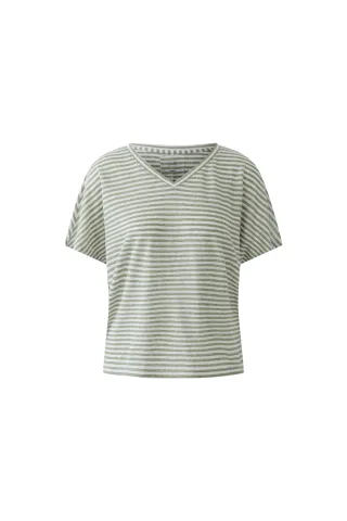 Oui - Leinen T-Shirt white green - Gr. - 42