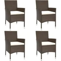 vidaXL Gartenstuhl Gartenstühle mit Kissen 4 Stk. Braun Poly Rattan (4 St)