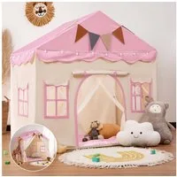 besrey Spielzelt 2 IN 1 Kinderzelt, Kinder Spielhaus Indoor mit Lichtern Prinzessin Zelt mit einem schönen Netzvorhang