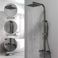 duschspa Duschsystem 20x20cm eckig Regenduschset mit Kopfbrause, Wandmontage mit Thermostat Regendusche Chrom/Schwarz Quadratisch