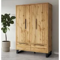Home affaire Drehtürenschrank Bronne,Breite 145 cm, Kleiderschrank inclusive Innenausstattung Kleiderschrank, 2 Schubladen, Metallgriffe, Garderobe