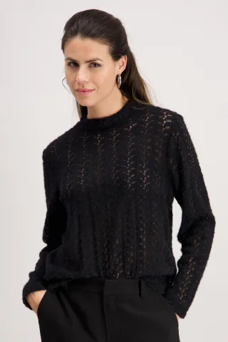 signe nature - Schlichte Spitzenbluse schwarz - Gr. - 36
