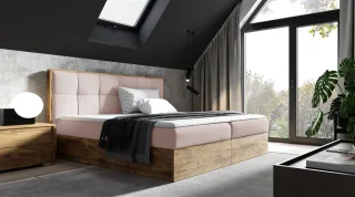 Boxspringbett Bett THANOS 180x220cm Lancelot Eiche Stoff Altrosa inkl. Bettka...