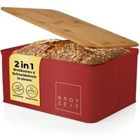 Lumaland Brotkasten Cuisine Brotkasten, Bambus/Metall, Brotdose aus Metall mit Bambus Deckel