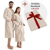 OTTO home Unisex-Bademantel Fenya, 330 g/m², Premium, Hotelbademantel, Morgenmantel, Sauna & Spa, Langform, Veloursfrottier, Kapuze, Gürtel, Reißverschlusstaschen, weich mit GRATIS-Zugabe: 1x Duschtuch 70x140 cm