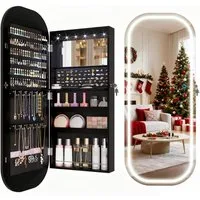 LVSOMT Schmuckschrank LED Oval Schmuckschrank mit 3 Farben Licht und Spiegel Wand- oder Türmontage, mit zwei höhenverstellbaren Türhaken