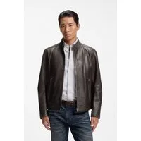BOSS Lederjacke H Mansell Stehkragen, genarbtes Leder, Regular Fit