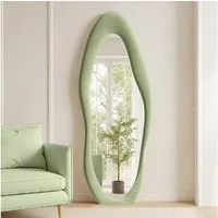 LUNAMIRROR Ganzkörperspiegel in organische Form, mit Samtbezug und Holzrahmen (1-St), stehend & hängend, 160x60 cm