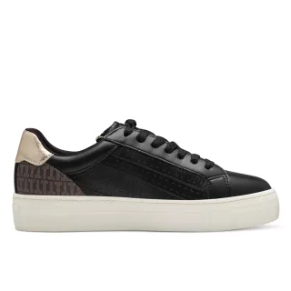 Tamaris Damen Schwarz Gold Kunstleder Fashion Schnürschuhe