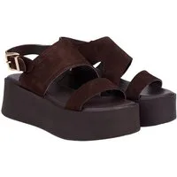 Desa DESA Damen-Sandalen aus Wildleder mit goldener Schnalle und Keilabsatz Sandale