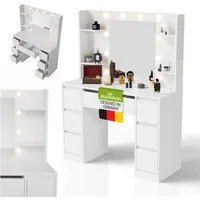Juskys Schminktisch Malia, LED-Beleuchtung, 3 Helligkeitsstufen, modern, 7 Schubladen, Stauraum