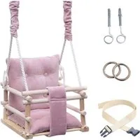 LuMali Babyschaukel Babyschaukel Magic 3in1 Holz Sicherheitsgurt drinnen draußen 34cm, Kinderschaukel Naturholz Kiefer weich verstellbar 10-36 Monate
