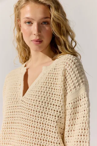 THE FASHION PEOPLE - Ajour V-Neck knitted warm linen - Gr. - XL