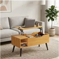 OYRREU Couchtisch höhenverstellbarer Sofatisch mit Liftplatte, Naturholz (Set, inkl. Zubehörpaket & Anleitung, aufklappbar, versteckter Stauraum), 80 x 40 x (44-58) cm Beistelltisch, modern, offenem Fach, Ablage