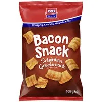 XOX Knabberei, XOX Bacon Snack herzhaft knusprig mit rauchiger Note zum Snacken 100g