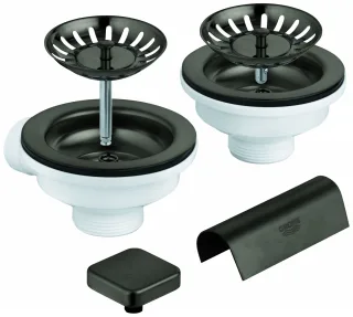 GROHE Spülen-Ablaufgarnitur 40999 2 Becken mit Exzenter hard graphite gebürstet, 40999AL0 40999AL0