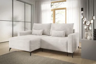 Ecksofa Schlafsofa Sofa SILVES in Stoff Poso Altweiß Ottomane Links