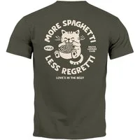 Neverless Print-Shirt Herren T-Shirt Backprint Katze Rückendruck Brustloge Pasta Lovers mit Print