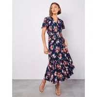 Apricot Druckkleid Midikleid in Wickeloptik (2-tlg) mit Blumenmuster