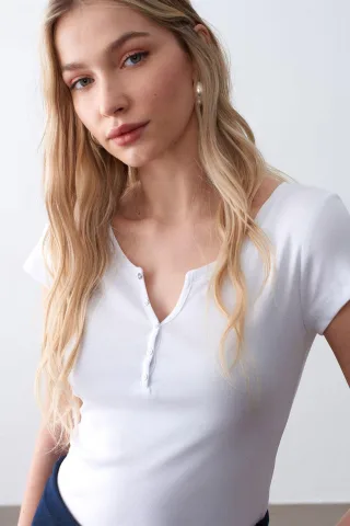 Damen Slim Fit Baumwoll U-Ausschnitt T-Shirt